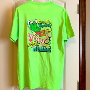 EUC bright green t-shirt with cute nursing phrase.